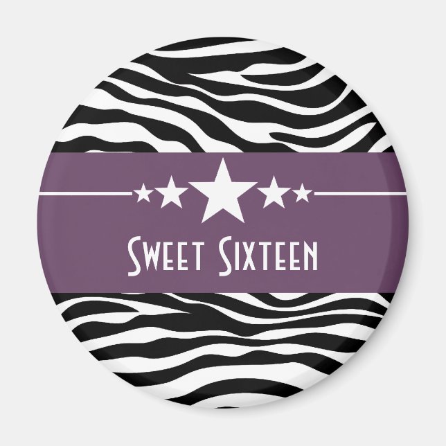 Lila Stars Zebra Print Sweet 16 Magnet (Vorne)
