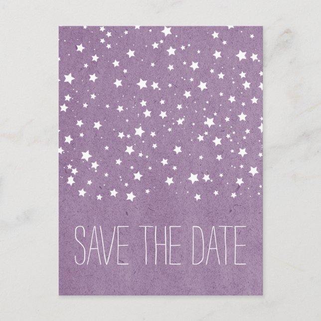 Lila Startnight Save the Date Postkarte (Vorderseite)