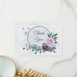 Lila staubblaue Blumen Grüne Blätter Hochzeit Dankeskarte
