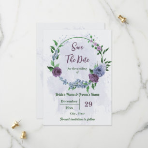 Lila staubblaue Blumen Grüne Blätter Hochzeit Save The Date