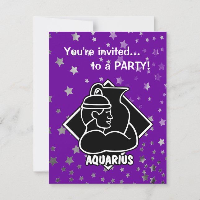 Lila Sterne| Aquarius Geburtstag Zodiac Zeichen Einladung (Vorderseite)