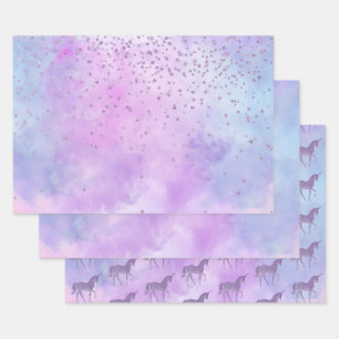 Lila Sterne Confetti Wasserfarben Geschenkpapier Set