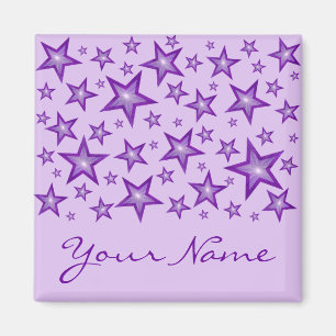 Lila Sterne "Dein Name" Magnetquadrat blass lila Magnet