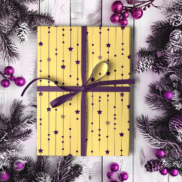 Lila Sterne Gelber Pop Kunst, Dichtung und Musik Geschenkpapier