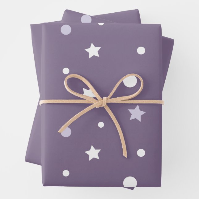 Lila Sterne Geschenkpapier Set (Beispiel)