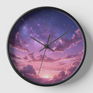 Lila Sternenhimmel-Wanduhr Uhr