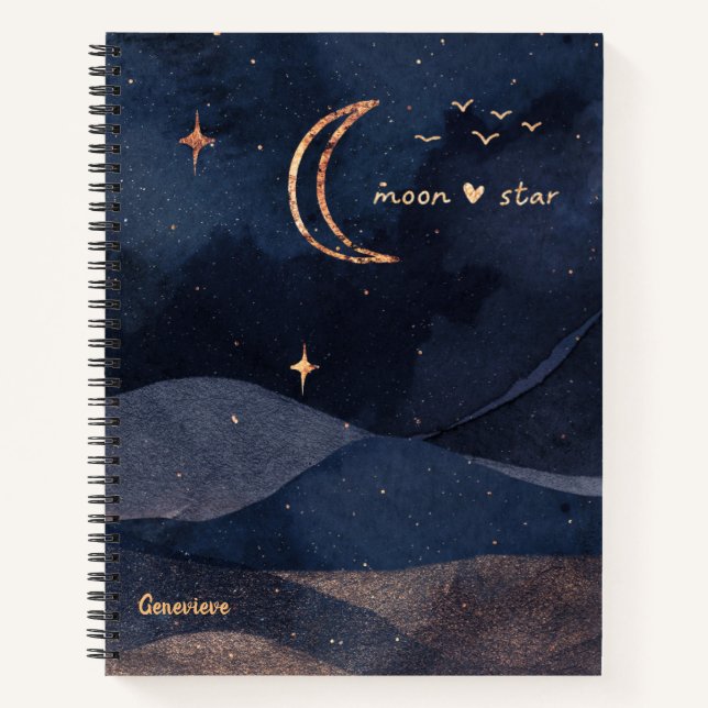Lila Sternennachts-Galaxie-Mond personalisiert Notizbuch (Vorderseite)