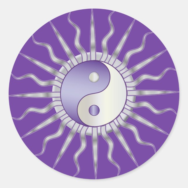 Lila Sternexplosion Yin Yang Runder Aufkleber (Vorderseite)