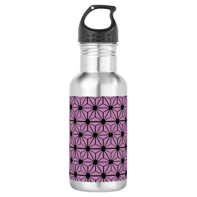 lila Sternmuster mit schwarzer Linie Edelstahlflasche (Vorderseite)