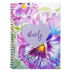 Lila Stiefmütterchen Aquarell-Blume Frauenname Notizblock