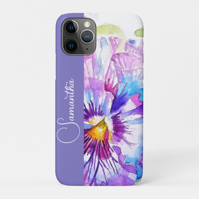 Lila Stiefmütterchen Aquarell Blumen Mädchen Name  Case-Mate iPhone Hülle (Rückseite)
