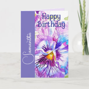 Lila Stiefmütterchen Aquarell Blumen Mädchen Name  Karte