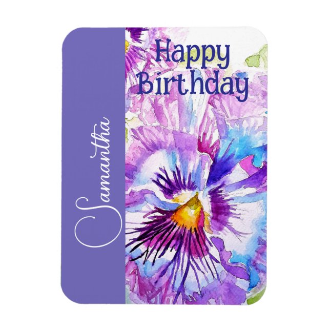 Lila Stiefmütterchen Aquarell Blumen Mädchen Name  Magnet (Vertikal)