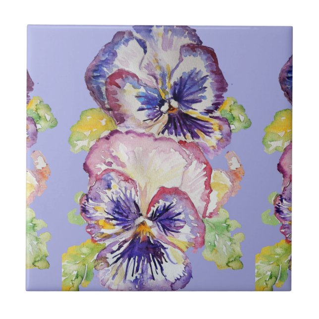 Lila Stiefmütterchen Aquarell Blumenkohl Keramik T Fliese (Vorderseite)