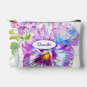 Lila Stiefmütterchen-Blumenmuster-Aquarell-Mädchen Zubehörtasche