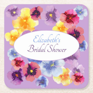 Lila Stiefmütterchen Boho Floral Brautparty Rechteckiger Pappuntersetzer