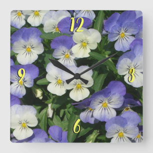 Lila Stiefmütterchen Garten Blumen Quadratische Wanduhr