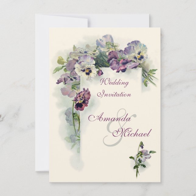 Lila Stiefmütterchen Hochzeitseinladung Einladung (Vorderseite)