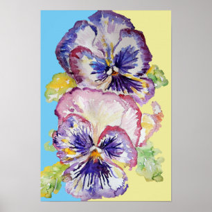 Lila Stiefmütterchen Kunst Blumen Wasserfarben Pos Poster