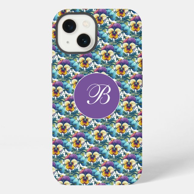Lila Stiefmütterchen-Patch Mädchen-Monogramm-Blume iPhone Hülle (Rückseite)