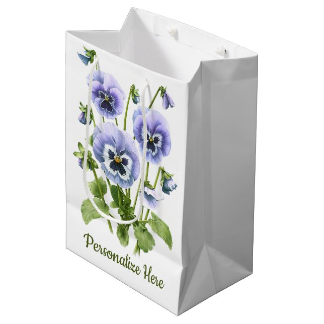 Lila Stiefmütterchen Personalisiert Mittlere Geschenktüte (Vorderseite Schrägansicht)
