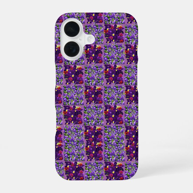 Lila Stiefmütterchen-Typografie, iPhone 16 Hülle (Rückseite)