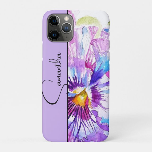 Lila Stiefmütterchen Wasserfarben Floral Blume Case-Mate iPhone Hülle (Rückseite)