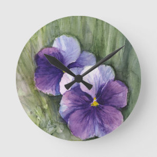 Lila StiefmütterchenViolaWatercolor Runde Wanduhr