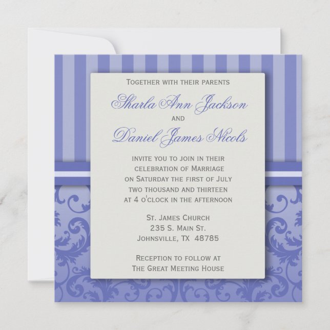 Lila Stift Damask Hochzeitseinladung Einladung (Vorderseite)
