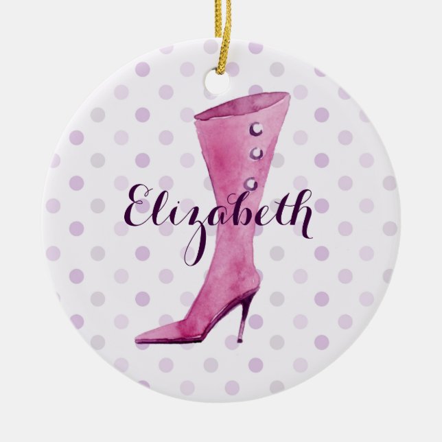 Lila Stiletto-Ferse Stiefel personalisiert Keramik Ornament (Vorne)