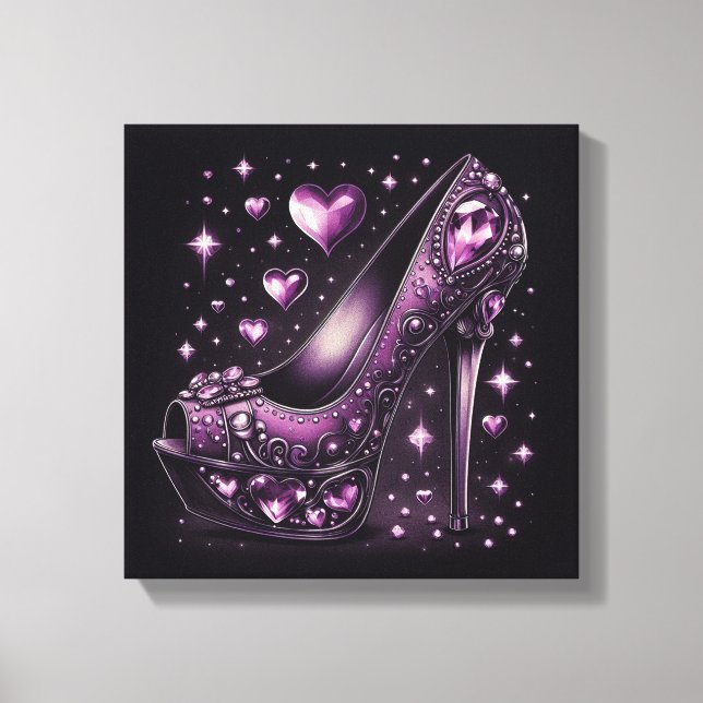 Lila Stiletto High Heels mit Herz Leinwanddruck (Vorderseite)