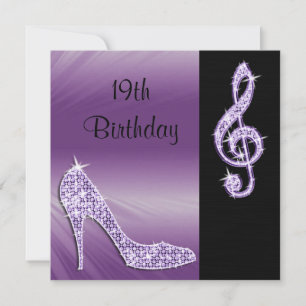 Lila Stiletto & Violinschlüssel 19. Geburtstag Einladung