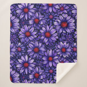Lila stilisiertes Blumenmuster Sherpadecke