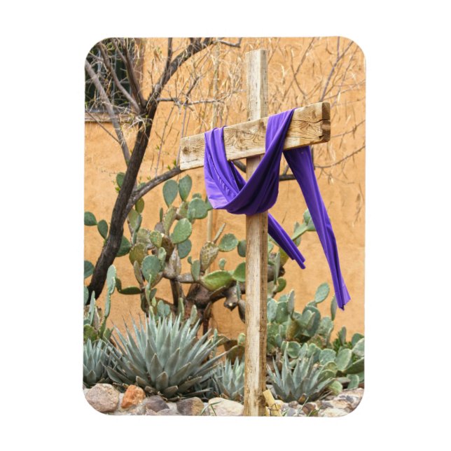 Lila Stolz über Kreuz in der Albuquerque Kirche Magnet (Vertikal)