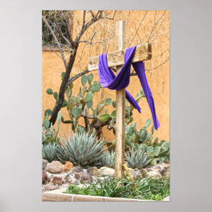 Lila Stolz über Kreuz in der Albuquerque Kirche Poster