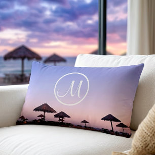 Lila Strand Himmel Sonnenuntergang Foto Monogramm Lendenkissen