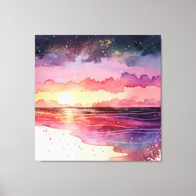 Lila Strand mit Aquarellfarbe Leinwanddruck (Vorderseite)