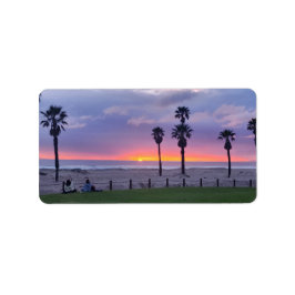 Lila Strand Sonnenuntergang Adressaufkleber