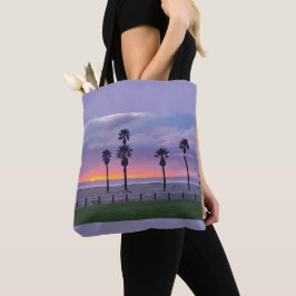 Lila Strand Sonnenuntergang Tote Tasche