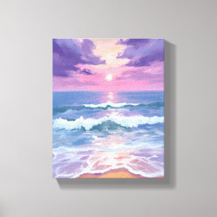 Lila Strand Sonnenuntergang Wasserfarbe Leinwanddruck