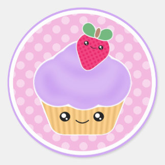 Lila Strawberry Kawaii Cupcake Stickers