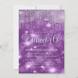 Lila Streichlichter Sparkle Bokeh Glam Sweet 16 Einladung