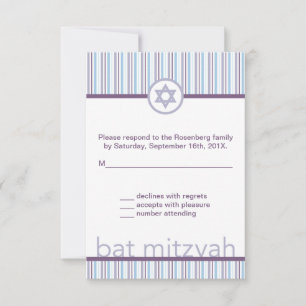 Lila Streifen Bat Mitzvah UAWG Repcard RSVP Karte