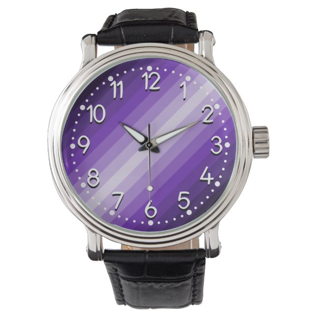 Lila Streifen Beobachten Sie den Vintagen Lederstr Armbanduhr (Vorderseite)