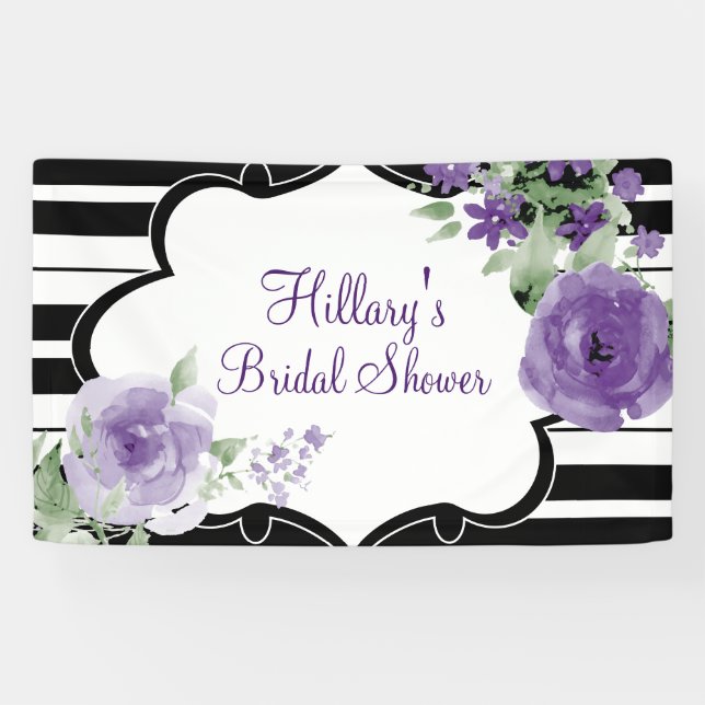 Lila, Streifen, Blumen, Brautparty-Fahne Banner (Horizontal)