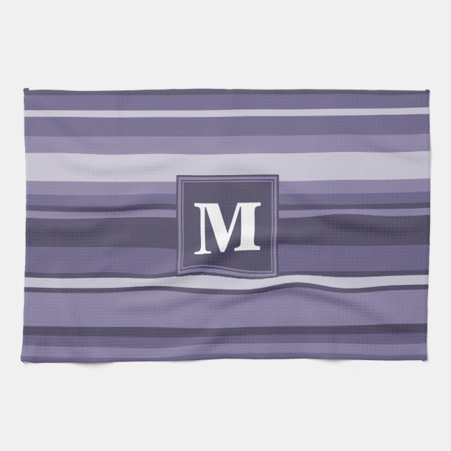 Lila Streifen für Monogramm-Härte Geschirrtuch (Horizontal)