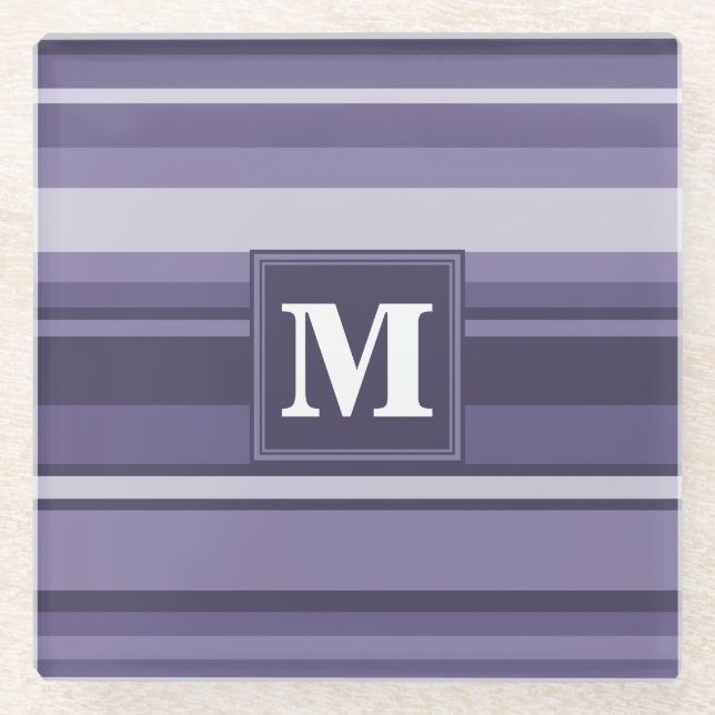Lila Streifen für Monogramm-Härte Glasuntersetzer (Vorderseite)