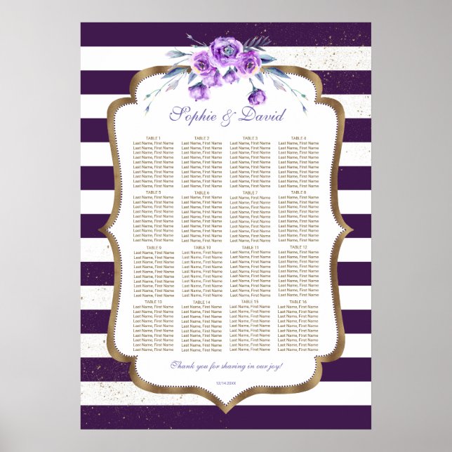 Lila Streifen Gold Violet Eustoma Sitzkarte Poster (Vorne)