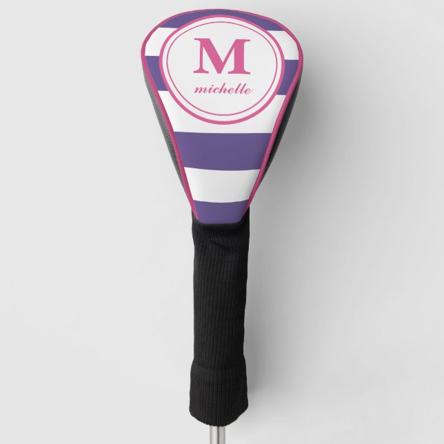 Lila Streifen | Golf | personalisiert NAME monogra Headcover (Vorderseite)