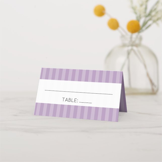 Lila Streifen, Linien, Streifenmuster, Hochzeiten Platzkarte (Vorderseite)